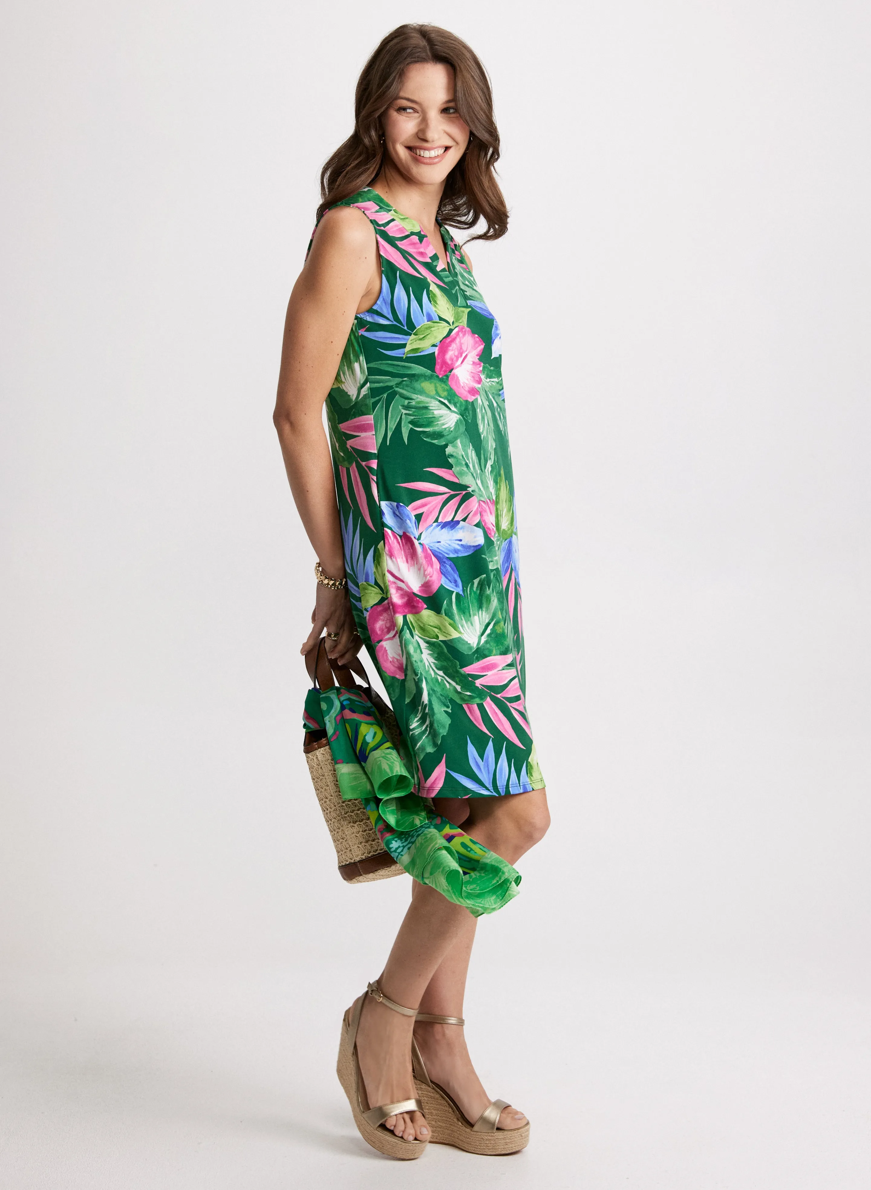 Tropical Print A-Line Dress