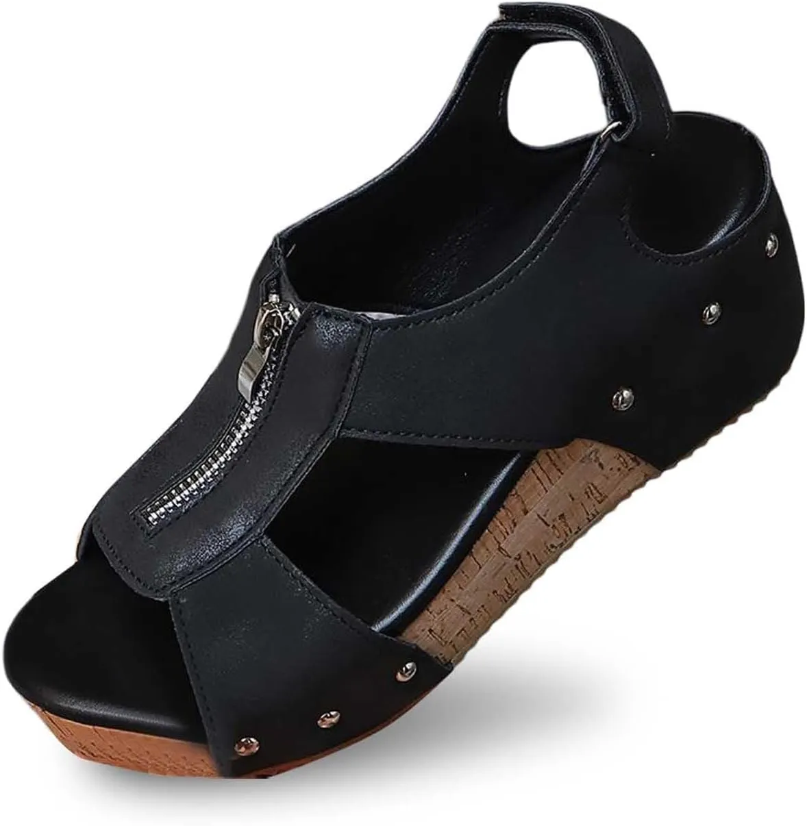 Wedge Sandals for Women 2025 Wide Width Platform Wedge Sandals Open Toe Buckle Ankle Strap Slingback Sandal, Arch Support Platform Comfort Wear Shoes with Zipper Casual Walking Shoes
