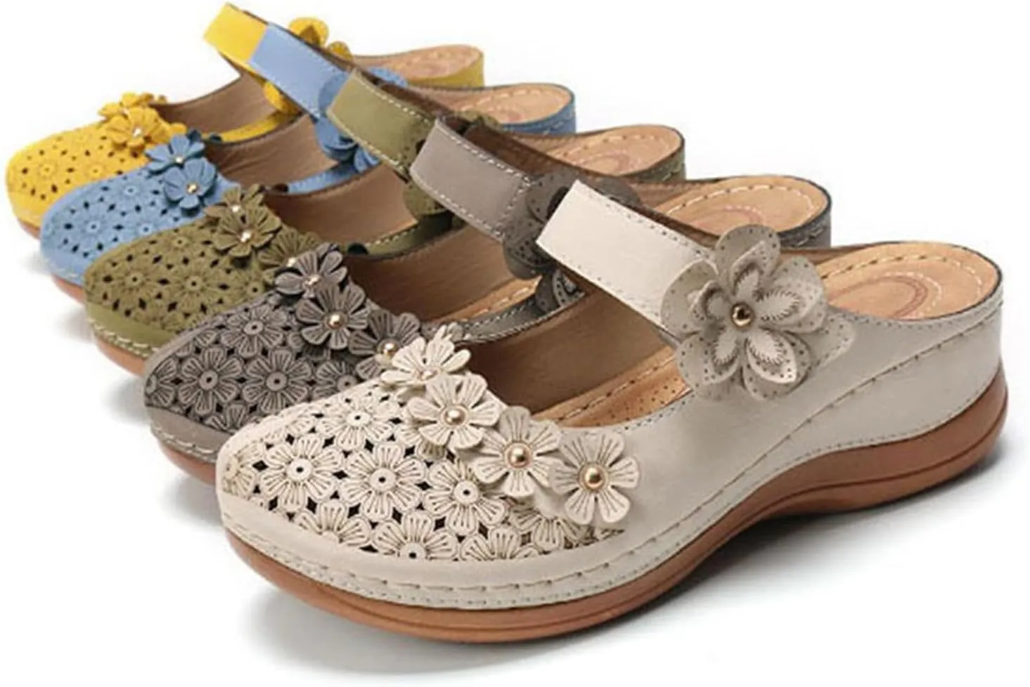 Wedge Sandals for Women Dressy Comfortable Summer Platform Orthopedic Sandals, Closed Toe Flower Strap Walking Slippers Sandal Hollow Out Breathable Walking Shoes with Arch Support