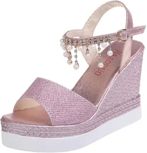 Wedge Sandals for Women Glitter Heel Sandals Rhinestone Crystal Slide Wedge Platform Sandal Open Toe Wide Orthopedic Wide Width Sandal 2025