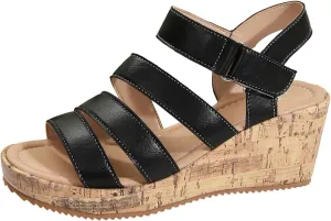 Wedge Sandals for Women High Heel Wedged Sandals Leather Cork Strappy Sandal Wide Width Open Toe Walking Shoes Slip-On Arch Support Shoes 2025