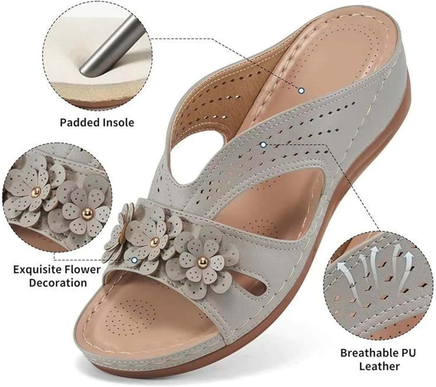 Wedge Sandals for Women Slip On Dressy Summer Comfortable Slides Sandals Orthopedic Open Toe Arch Support Slippers Lightweight Hollow Out Mules Walking Vacation Shoes