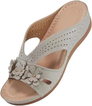 Wedge Sandals for Women Slip On Dressy Summer Comfortable Slides Sandals Orthopedic Open Toe Arch Support Slippers Lightweight Hollow Out Mules Walking Vacation Shoes