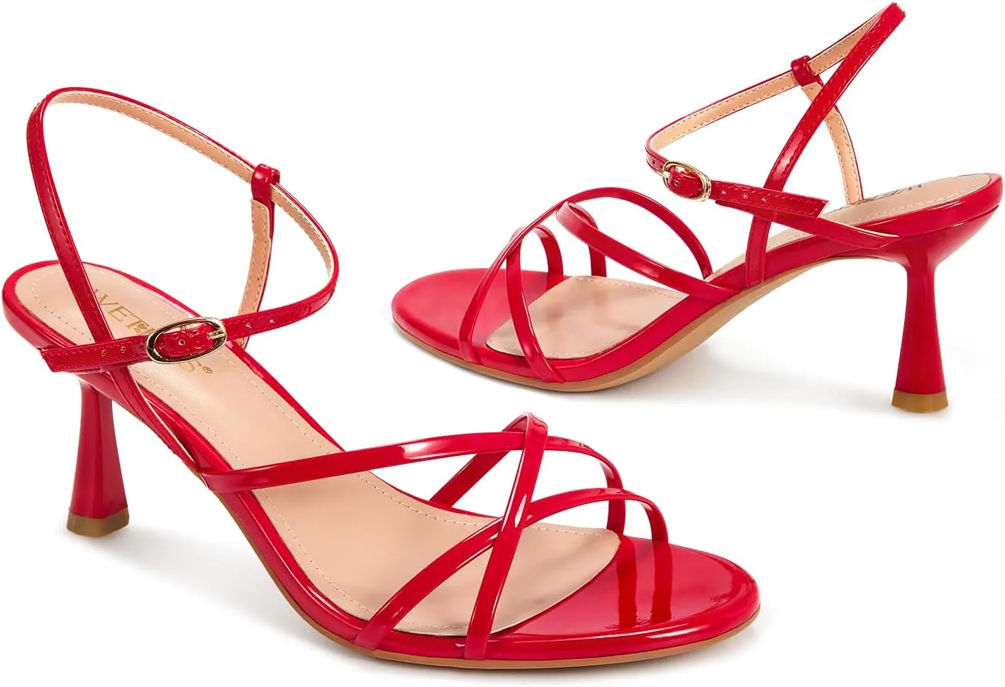 wetkiss Strappy Kitten Heels For Women Low Heel Comfy Sandals Adjustable Ankle Strap Round Open Toe For Homecoming Party Dress Wedding Gold Black White Red Silver Available