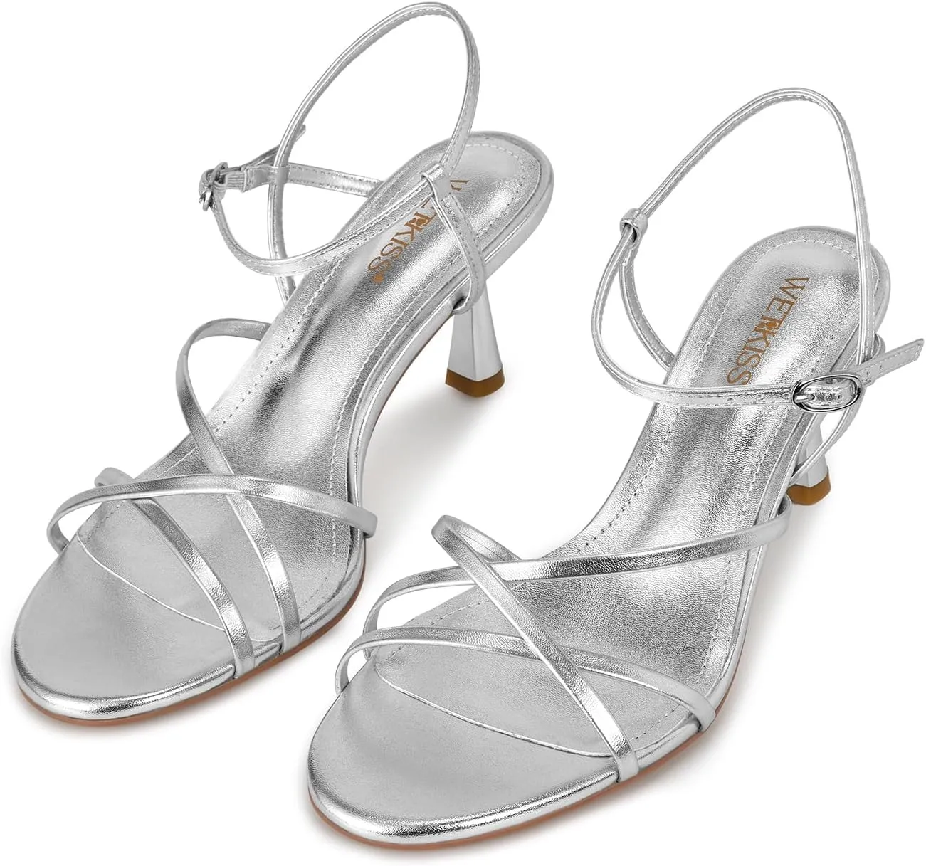 wetkiss Strappy Kitten Heels For Women Low Heel Comfy Sandals Adjustable Ankle Strap Round Open Toe For Homecoming Party Dress Wedding Gold Black White Red Silver Available