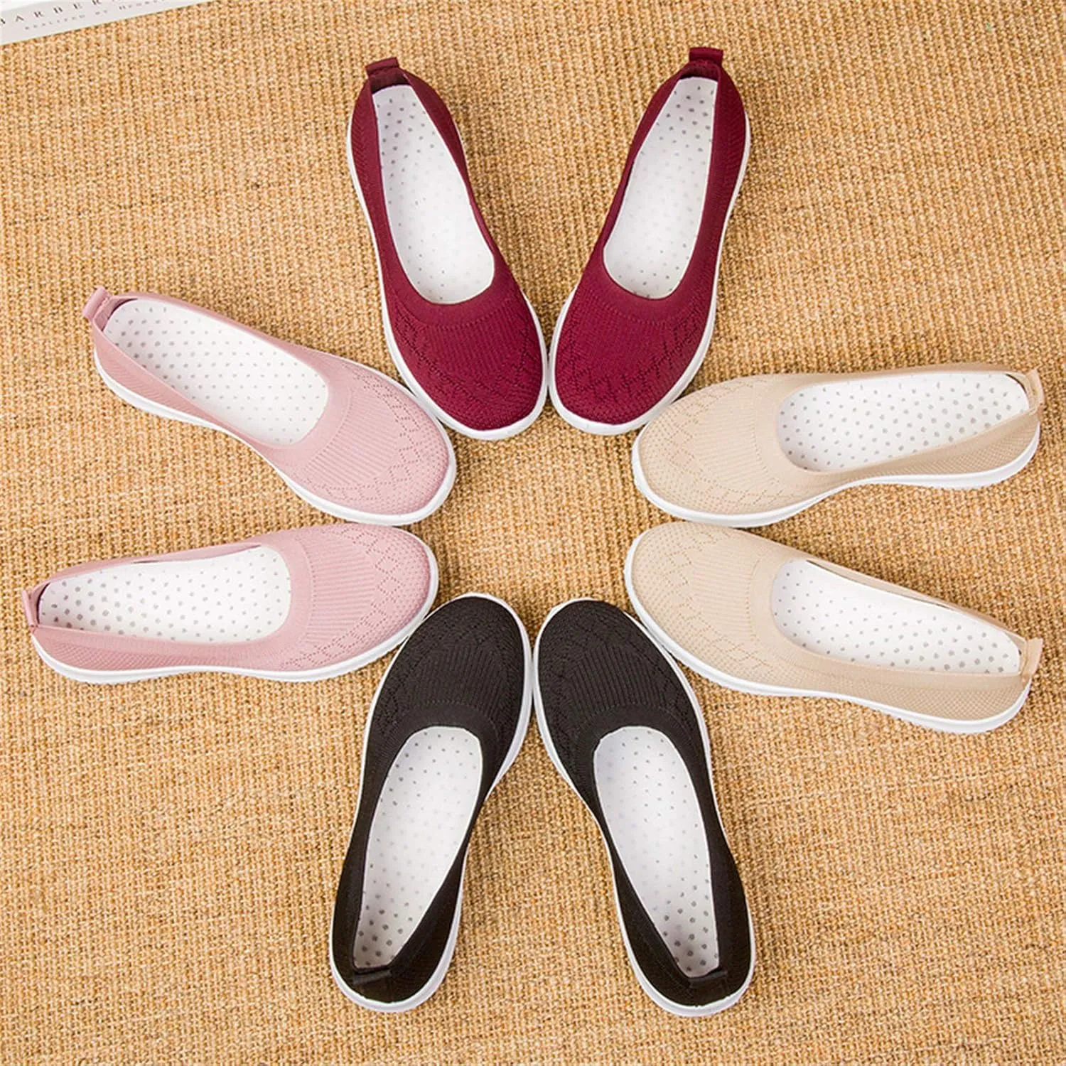 WILLFUN Womens Breathable Walking Shoes-Slip On Mesh Knitted Flats Soft Gym Sneakers Flexible Lightweight Casual Easy Shoes