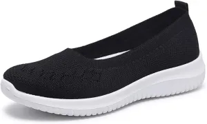 WILLFUN Womens Breathable Walking Shoes-Slip On Mesh Knitted Flats Soft Gym Sneakers Flexible Lightweight Casual Easy Shoes