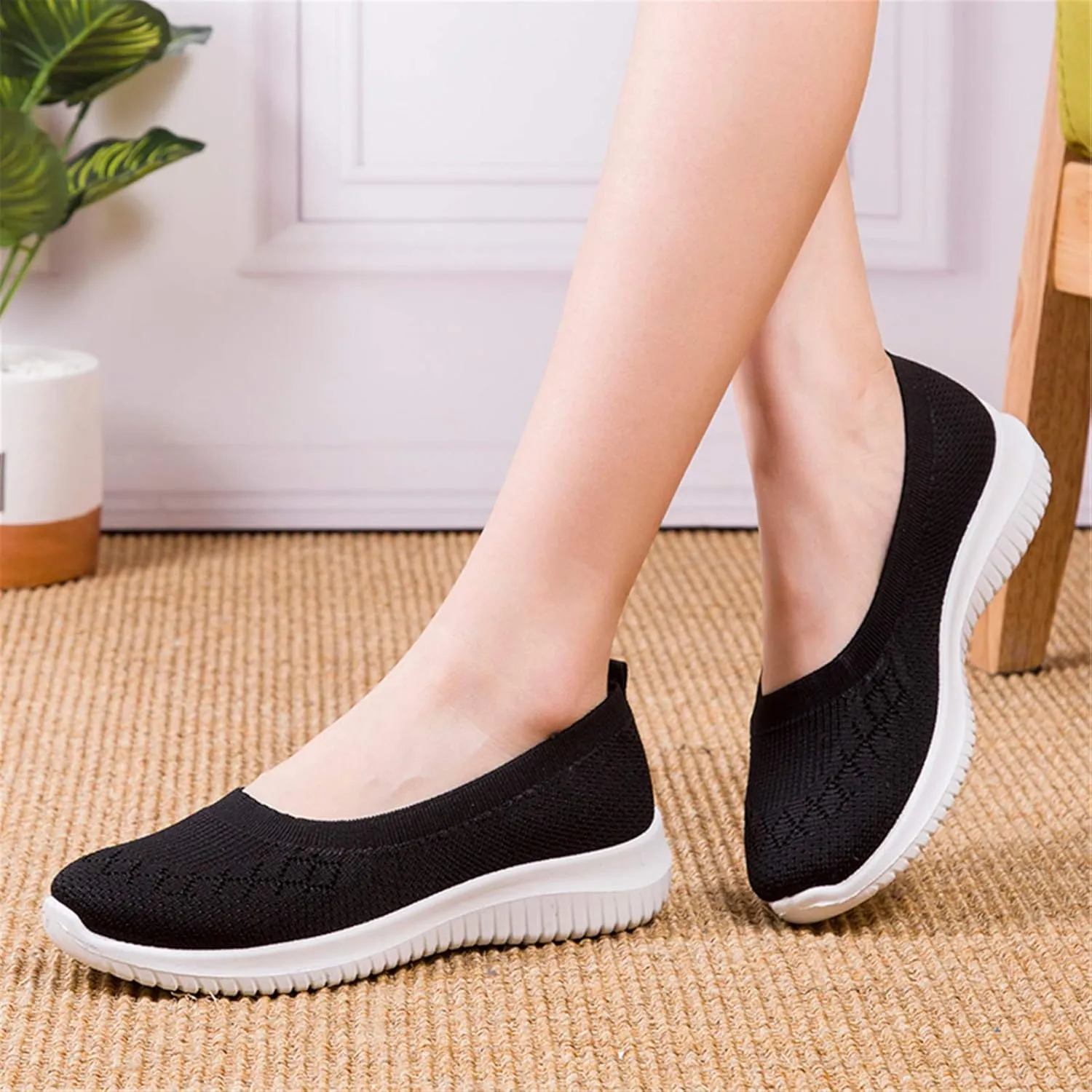 WILLFUN Womens Breathable Walking Shoes-Slip On Mesh Knitted Flats Soft Gym Sneakers Flexible Lightweight Casual Easy Shoes