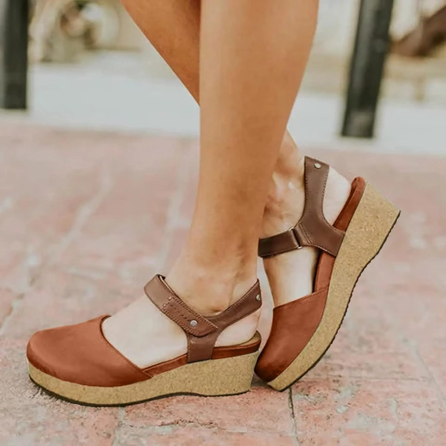 Women Sandals Wedge Low Heel Roman Wedge Ladies Fashion Elastic Strap Carved Breathable Shoes Thick Soled Wedges Casual Sandals Women Shoes Size 12 Wide Sandals (Brown, 9)