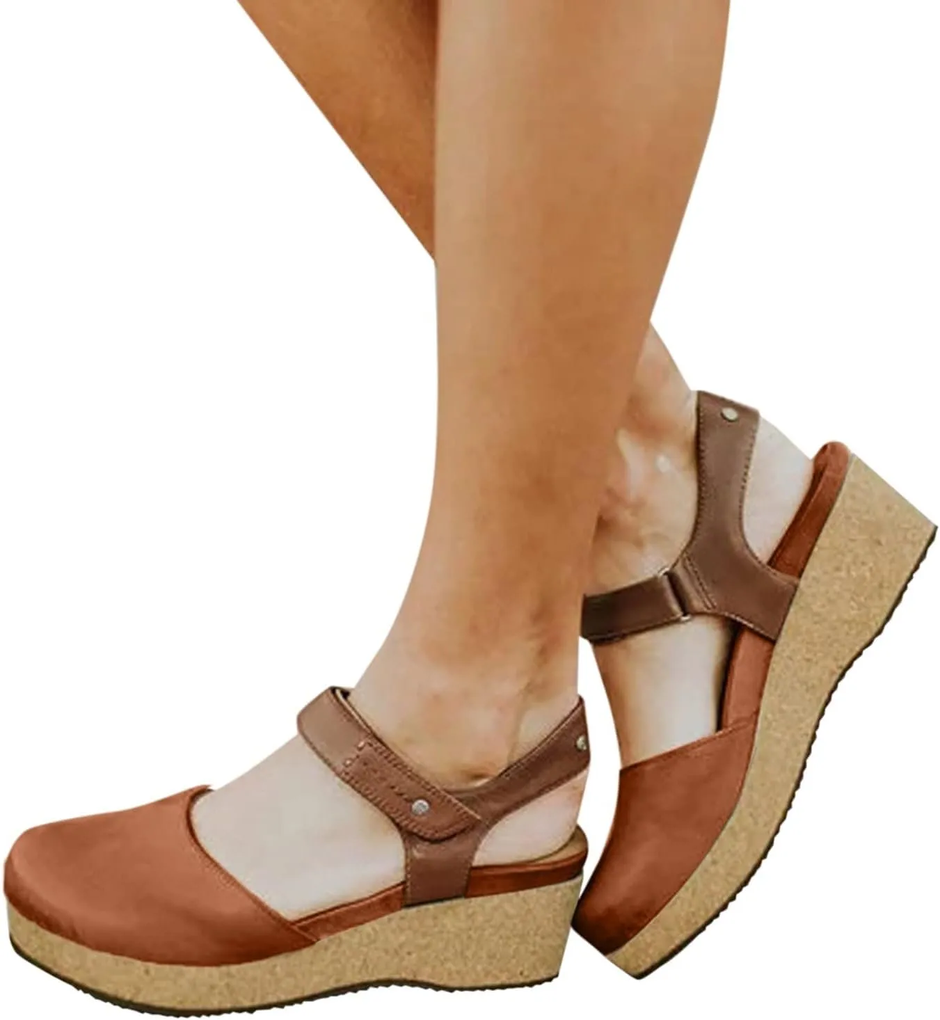 Women Sandals Wedge Low Heel Roman Wedge Ladies Fashion Elastic Strap Carved Breathable Shoes Thick Soled Wedges Casual Sandals Women Shoes Size 12 Wide Sandals (Brown, 9)