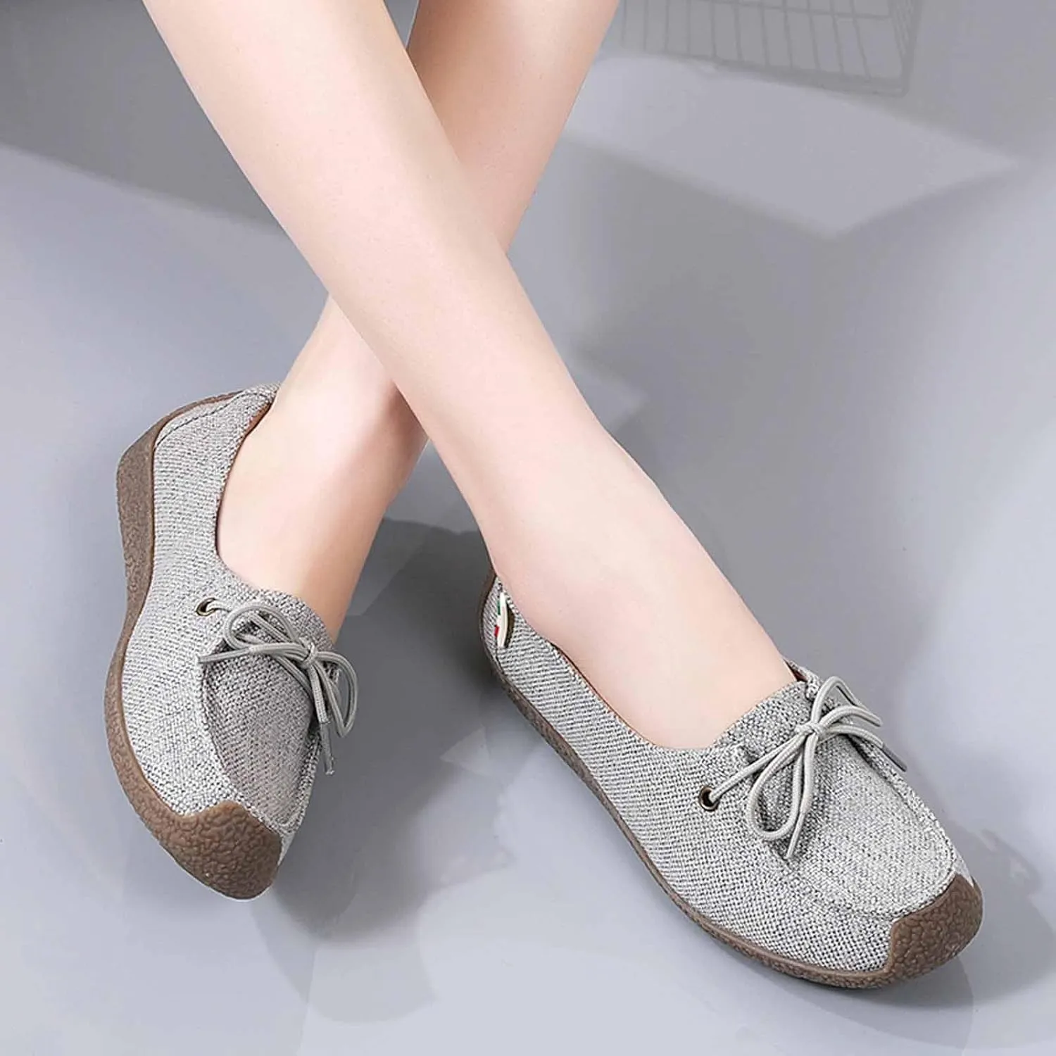 Women's Canvas Lace-up Casual Loafers,Lightweight Soft Sole Slip-on Moccasins Walking Boat Shoes,Comfortable Non-Slip Flat Fashion Sneakers