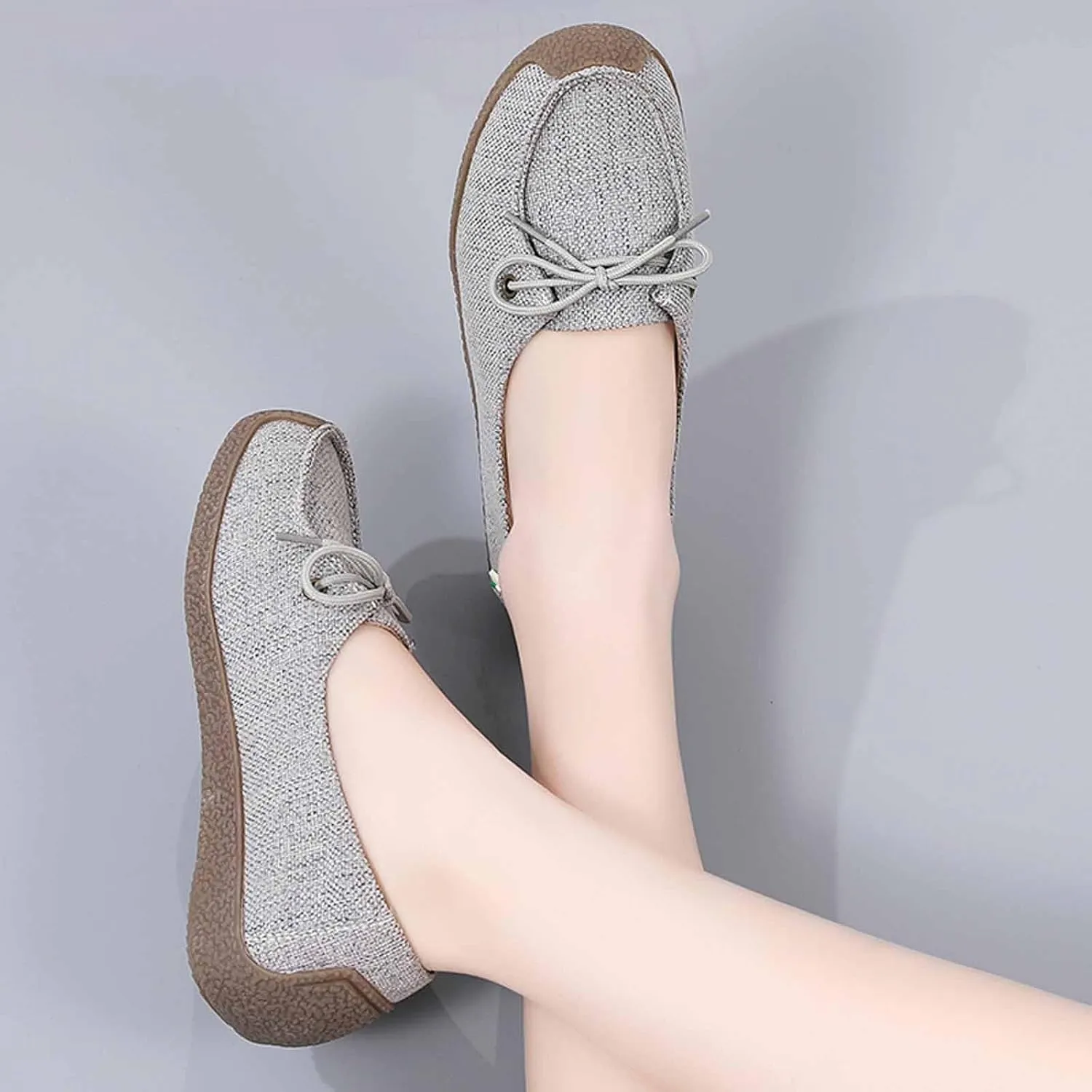 Women's Canvas Lace-up Casual Loafers,Lightweight Soft Sole Slip-on Moccasins Walking Boat Shoes,Comfortable Non-Slip Flat Fashion Sneakers