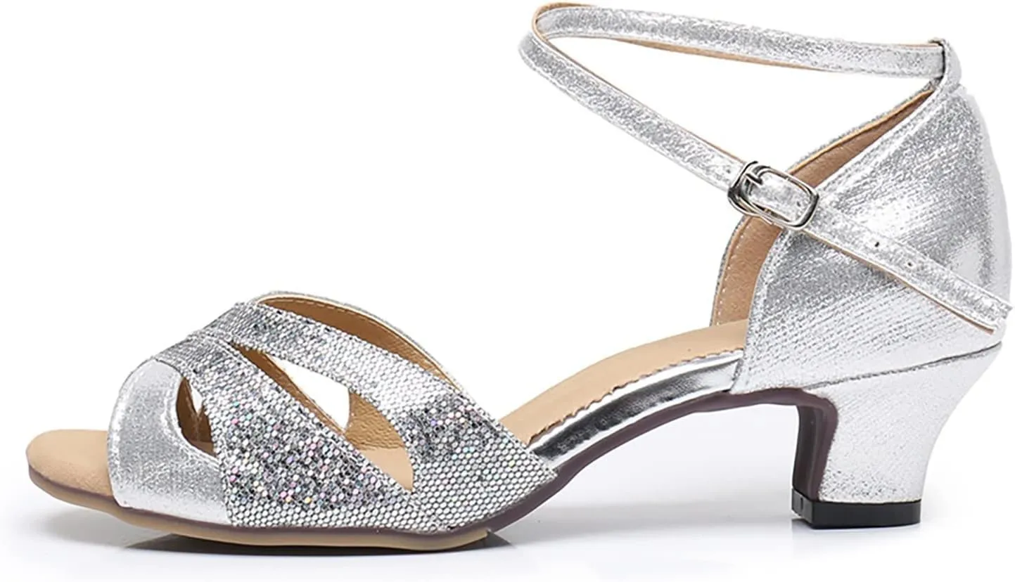 Womens Dress Sandals Low Heel Latin Dance Shoes Ballroom Practice Performance Sandals Summer Sandalias De Mujer