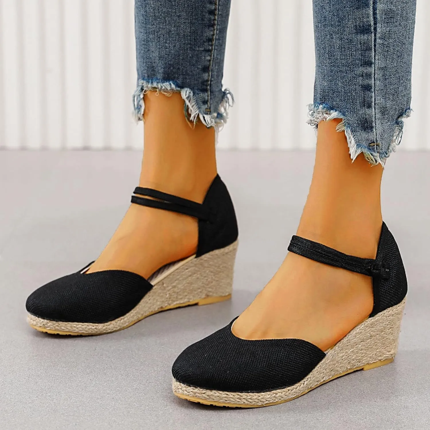 Womens Espadrilles Platform Wedge Sandals Summer Beach Shoes Ankle Strap Closed Toe Espadrille Wedge Sandal Casual Dressy Slingback Slip on Shoes
