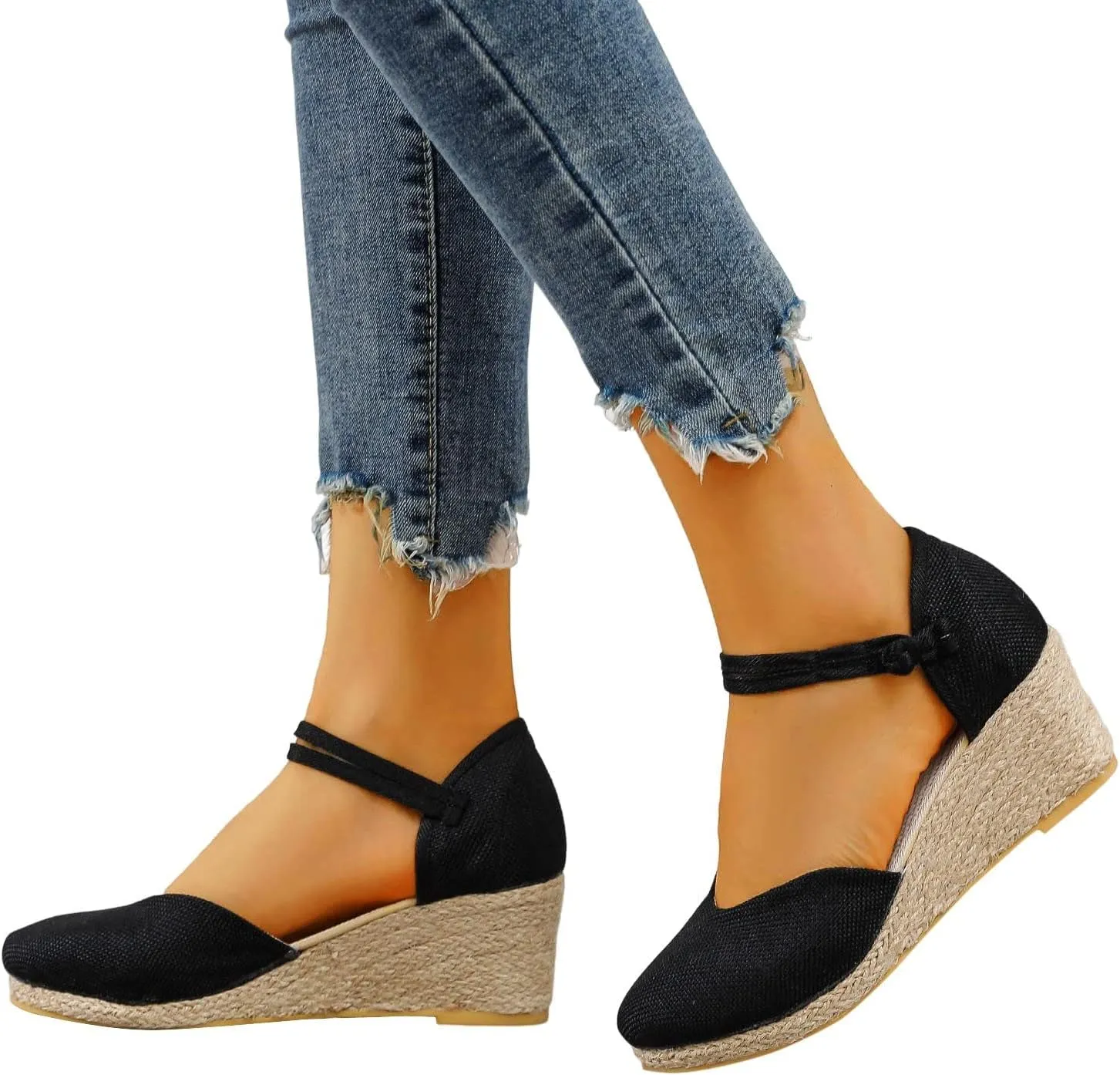 Womens Espadrilles Platform Wedge Sandals Summer Beach Shoes Ankle Strap Closed Toe Espadrille Wedge Sandal Casual Dressy Slingback Slip on Shoes