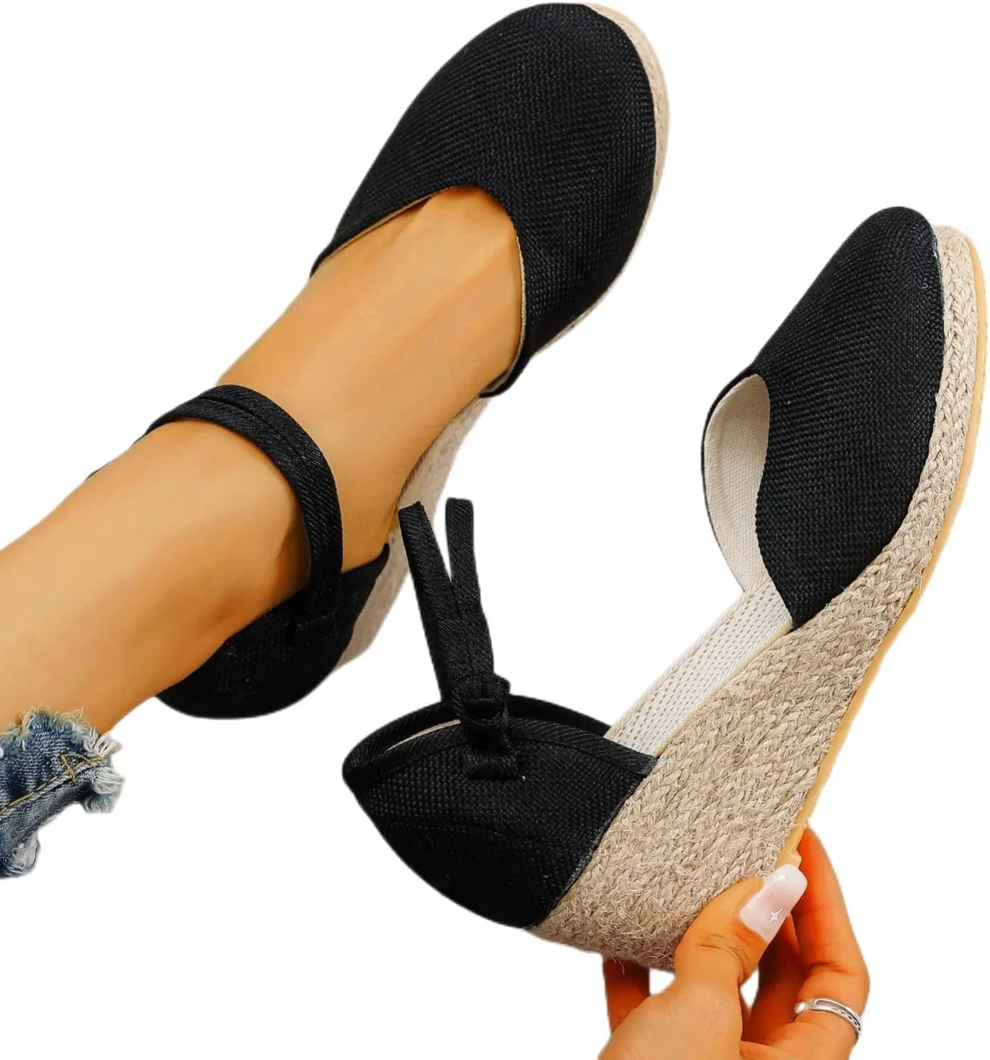Womens Espadrilles Platform Wedge Sandals Summer Beach Shoes Ankle Strap Closed Toe Espadrille Wedge Sandal Casual Dressy Slingback Slip on Shoes