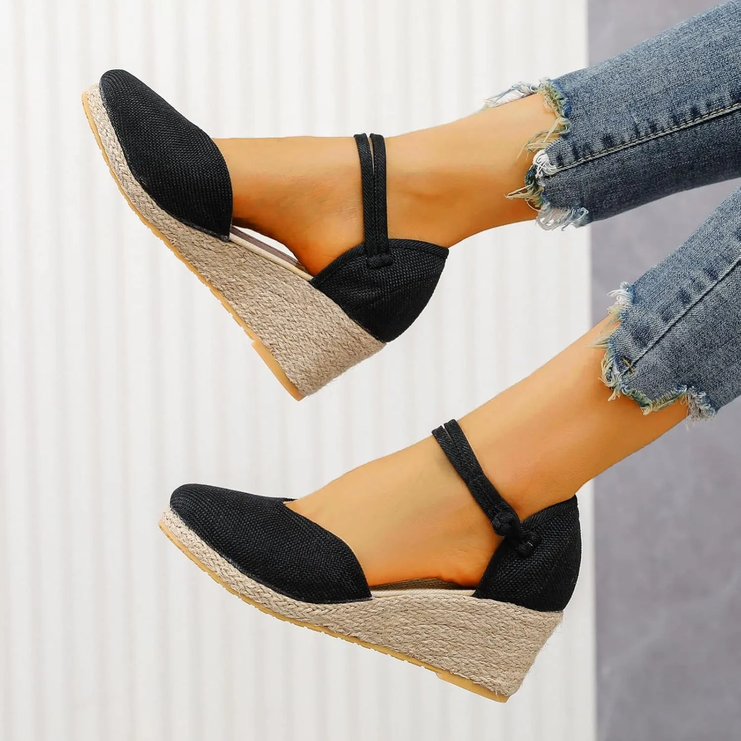 Womens Espadrilles Platform Wedge Sandals Summer Beach Shoes Ankle Strap Closed Toe Espadrille Wedge Sandal Casual Dressy Slingback Slip on Shoes