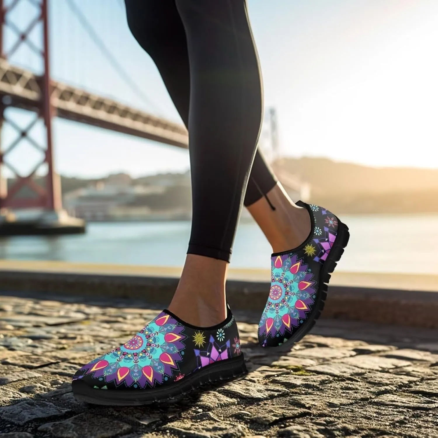 Women's Fashion Sneakers Slip On Walking Loafers Travel ShoesBlack Sole