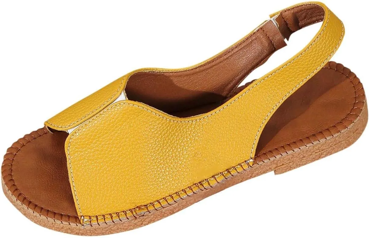 Womens Flat Sandals Open Toe Ankle Strap Slingback Sandals Comfortable Soft Cushion Flats, Summer Slip On Beach Walking Shoes for Women Dressy Leather Slide Sandal