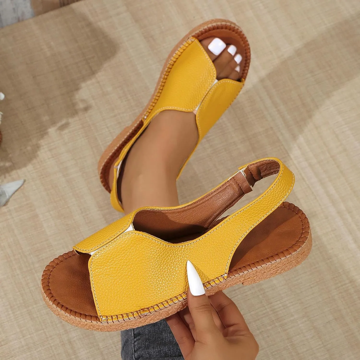Womens Flat Sandals Open Toe Ankle Strap Slingback Sandals Comfortable Soft Cushion Flats, Summer Slip On Beach Walking Shoes for Women Dressy Leather Slide Sandal