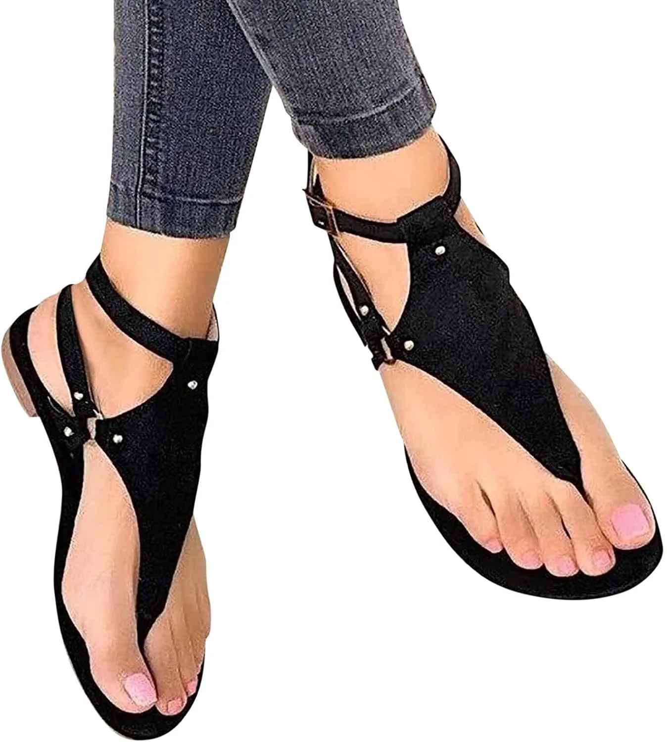 Women's Flip Flops Fashion Leather Suede Sandals Breathable Backless Walking Sandals Comfortable Summer Beach Walking Thong Cushion Sandal Ankle Strap Flats Fashion Open Toe Beach Shoes