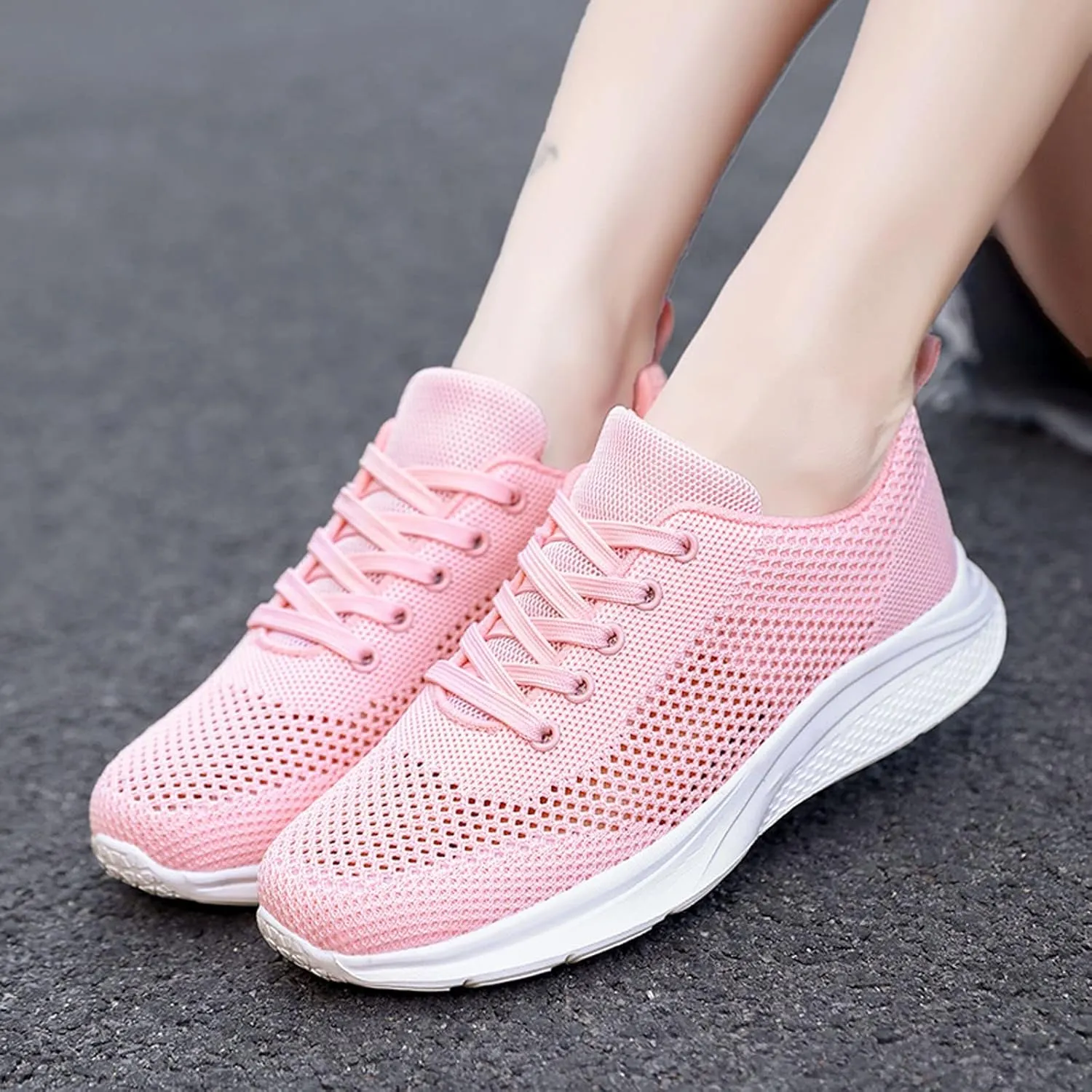 Women's Lace Up Road Running Shoes Wide Athletic Tennis Mens Running Shoes Walking Casual Shoes Slip On White Platform Sneakers Waterproof Tennis Shoe Cross Trainer Shoe
