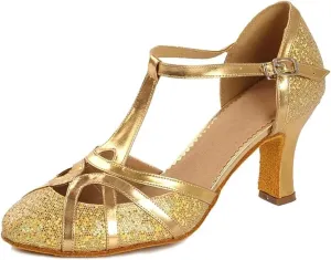 Women's Latin Dance Shoes Ballroom Dance Shoes Women Glitter Modern Latin Shoes Salsa Ballroom Tango Shoes(Light Gold 7cm,40(25cm))