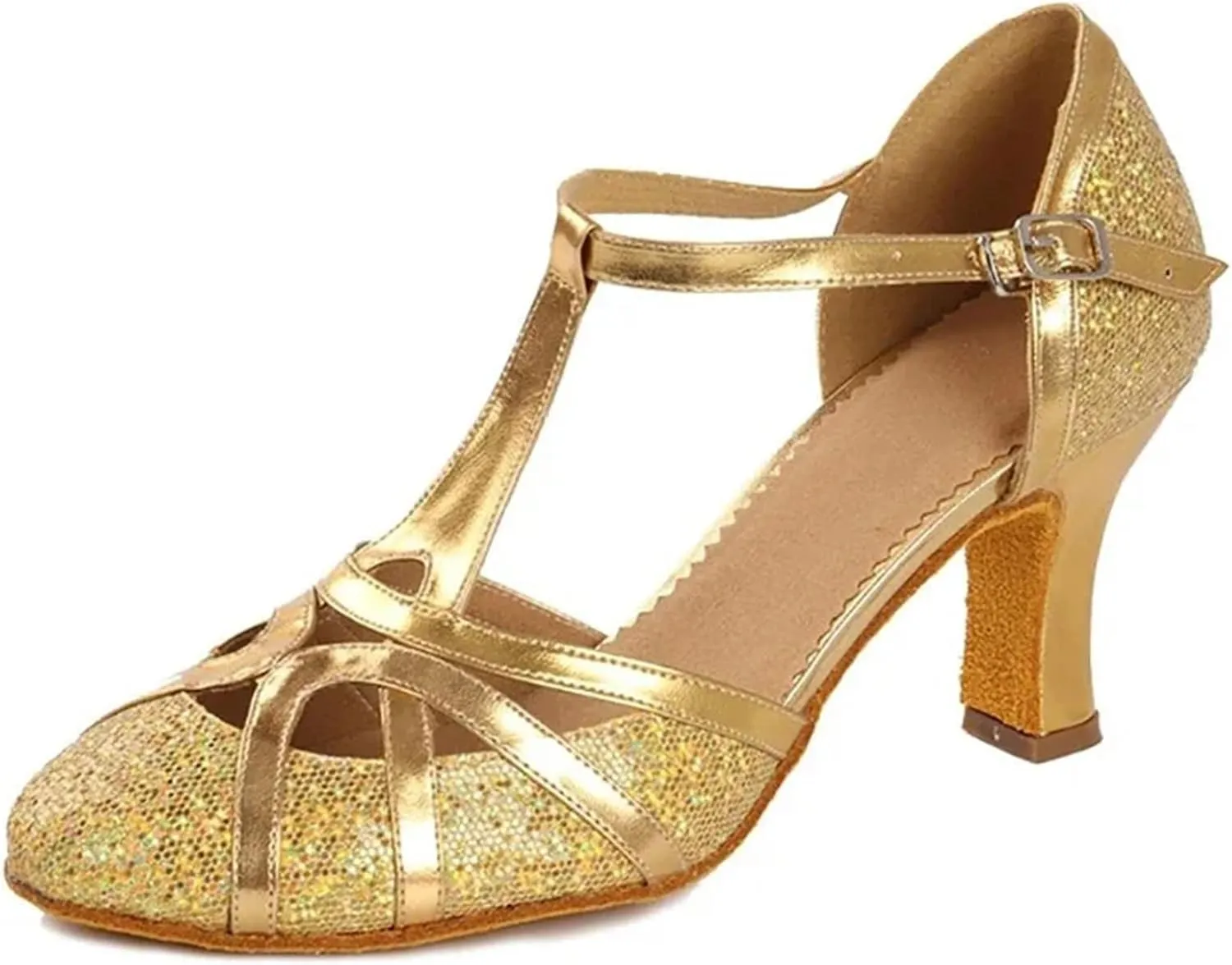 Women's Latin Dance Shoes Ballroom Dance Shoes Women Glitter Modern Latin Shoes Salsa Ballroom Tango Shoes(Light Gold 7cm,40(25cm))