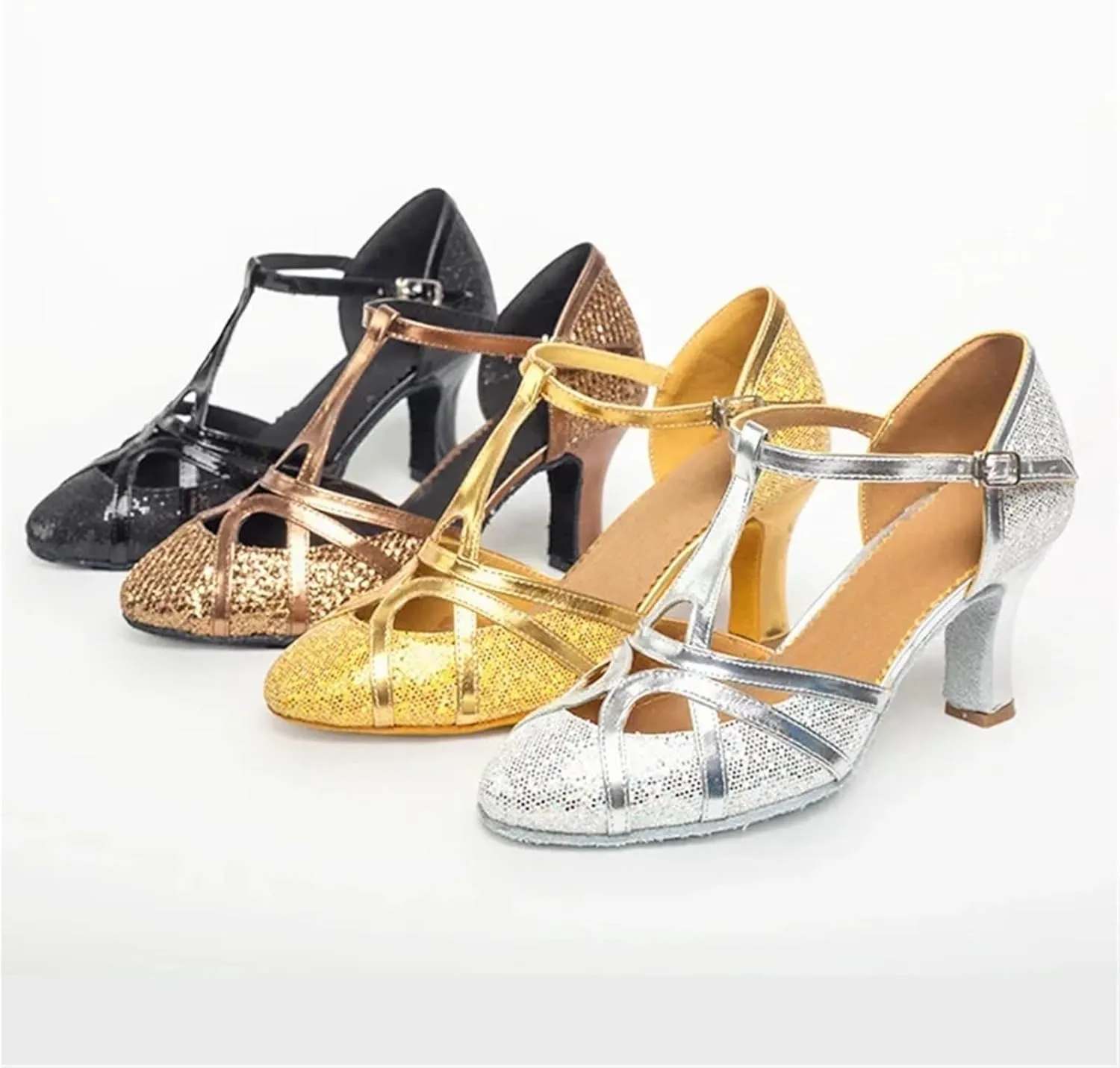 Women's Latin Dance Shoes Ballroom Dance Shoes Women Glitter Modern Latin Shoes Salsa Ballroom Tango Shoes(Light Gold 7cm,40(25cm))