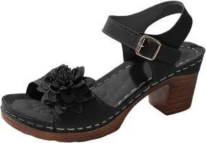 Women's Low Wedge Heels Summer Dressy Wedge Sandals Elastic Ankle Strap Open Toe Flower Shoes Summer Low Heel Sandals for Women