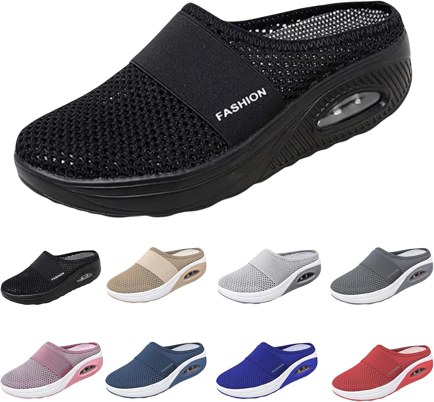 Womens Mesh Flats Shoes Orthopedic Air Cushion Slip on Walking Sandals Arch Support Comfy Breathable Platform Close Toe Casual Diabetic Shoes