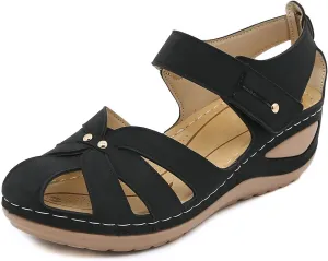 Womens Orthopedic Sandals Comforable Cutout Hook and Loop Wedges Gladiator Sandals, Closed Toe Fisherman Sandal Slip on Buckle Platform Weages Casual Walking Shoes