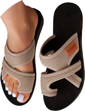 Womens Orthopedic Sandals Hollow Mesh Breathable Slide Slippers with Arch Support Summer Beach Comfy Walking Flip Flops