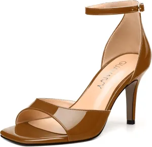Women's Sandals High Stilettos Open Square Toe Ankle Strap Solid Fashion Dress Shoes Wedding Party Pumps Heeled Sandals
