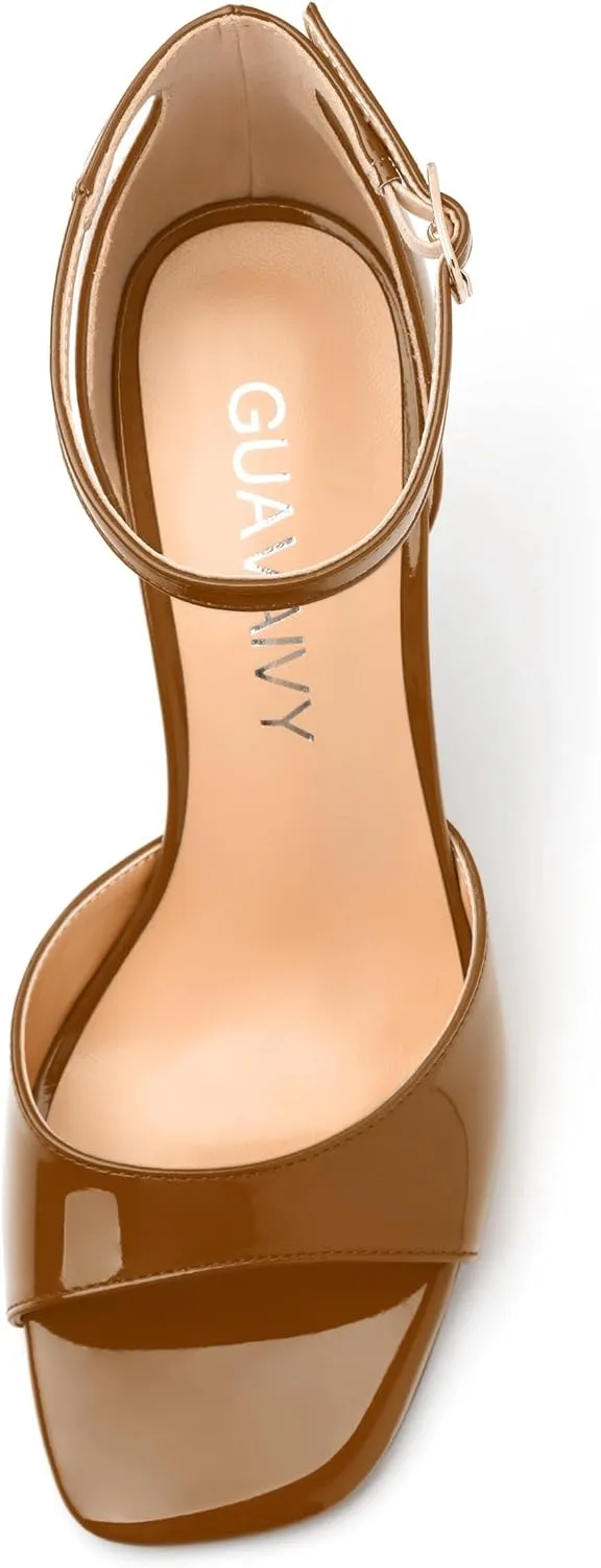 Women's Sandals High Stilettos Open Square Toe Ankle Strap Solid Fashion Dress Shoes Wedding Party Pumps Heeled Sandals