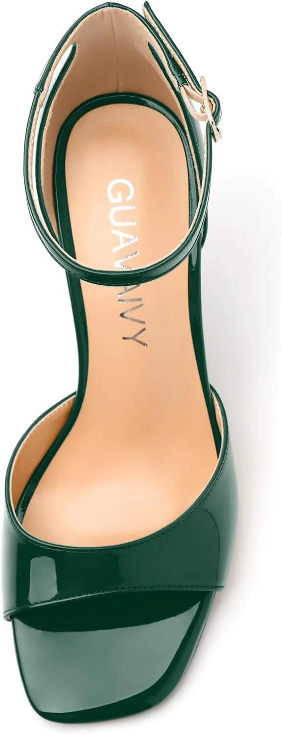 Women's Sandals High Stilettos Open Square Toe Ankle Strap Solid Fashion Dress Shoes Wedding Party Pumps Heeled Sandals