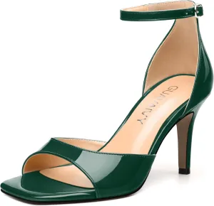 Women's Sandals High Stilettos Open Square Toe Ankle Strap Solid Fashion Dress Shoes Wedding Party Pumps Heeled Sandals
