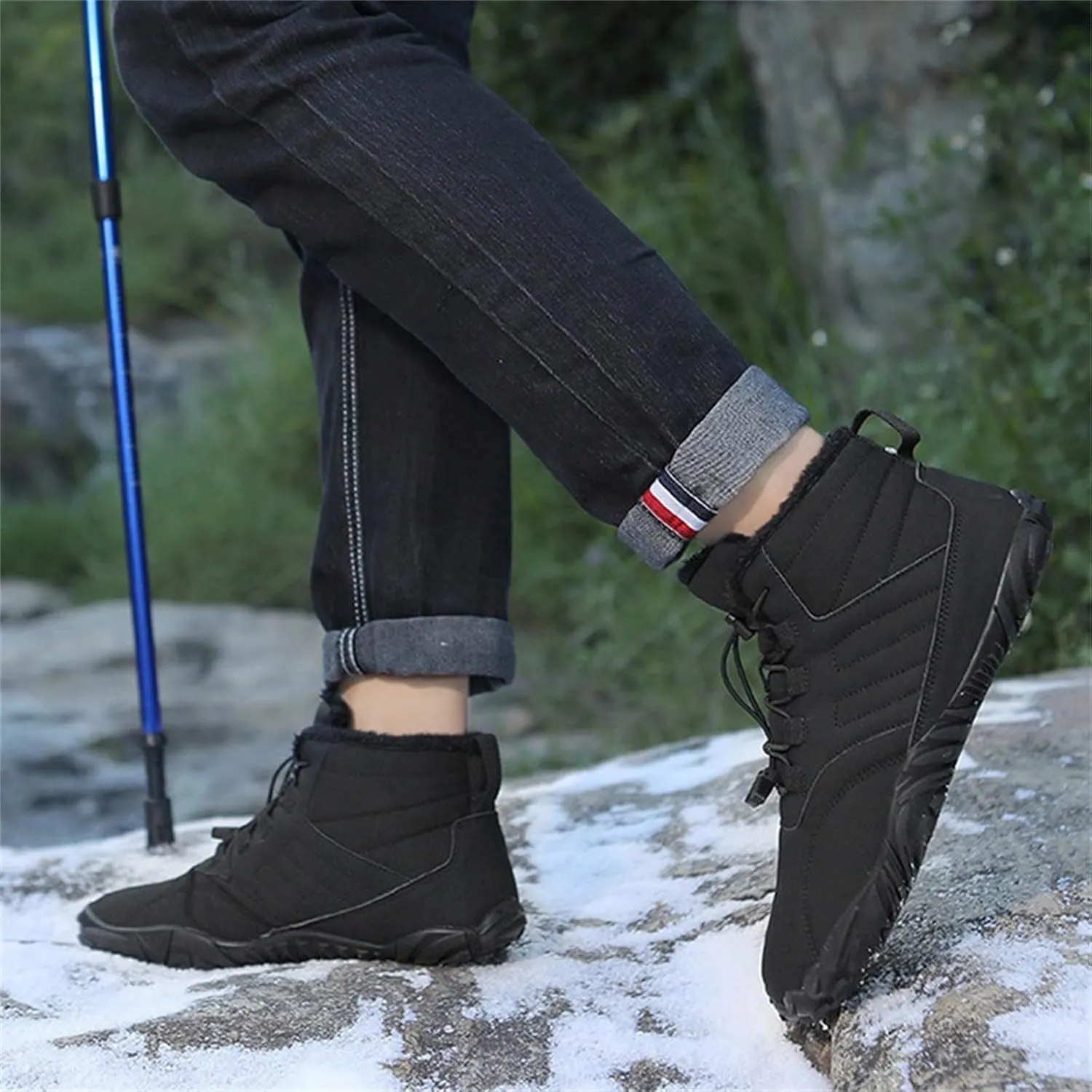 Work Boots for Men Cowboy Style Hiking Sneakers Shoes with Fur Lined Working Shoes for Women Wide Width Waterproof Platform Shoes Work Hike Grounded Footwear
