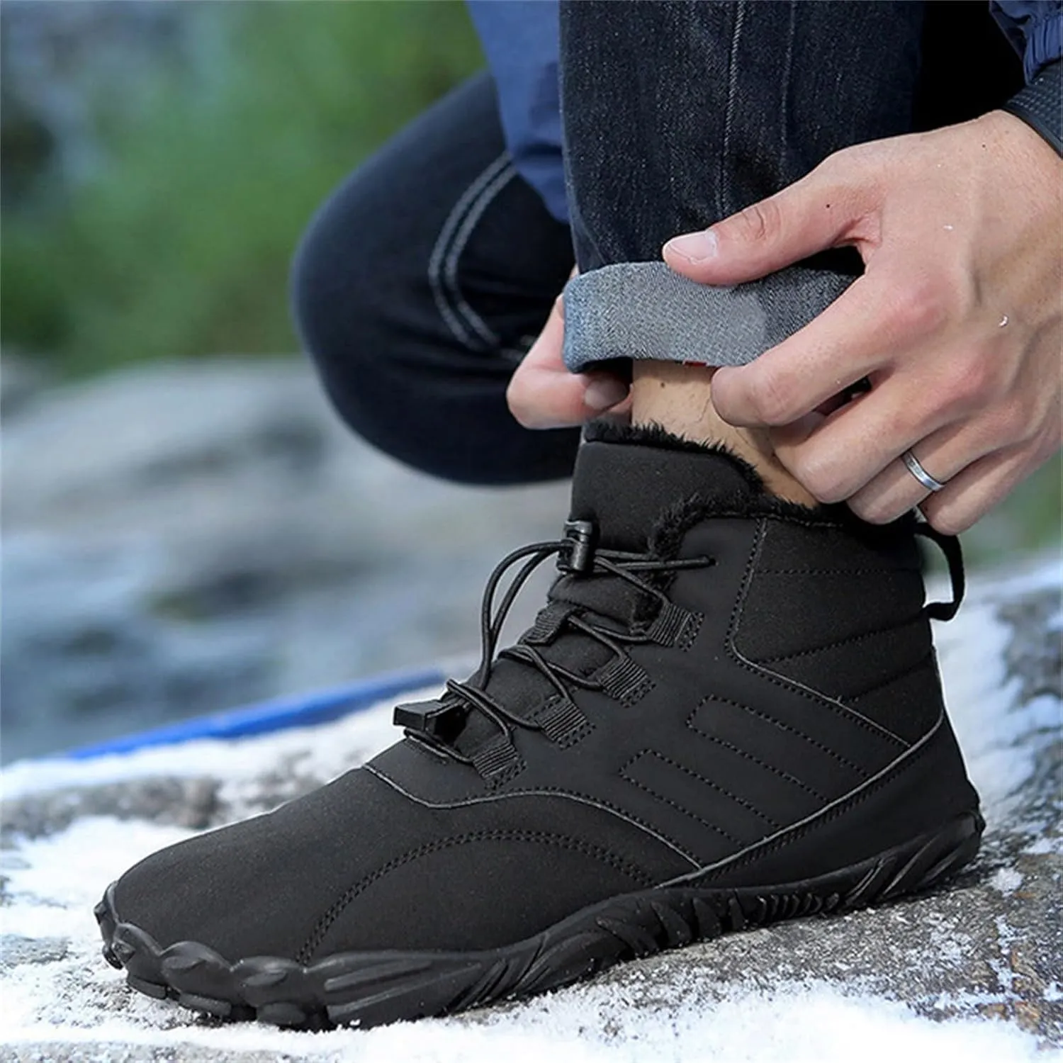 Work Boots for Men Cowboy Style Hiking Sneakers Shoes with Fur Lined Working Shoes for Women Wide Width Waterproof Platform Shoes Work Hike Grounded Footwear