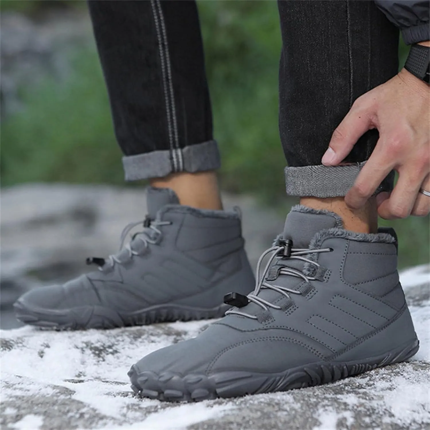 Work Boots for Men Cowboy Style Hiking Sneakers Shoes with Fur Lined Working Shoes for Women Wide Width Waterproof Platform Shoes Work Hike Grounded Footwear