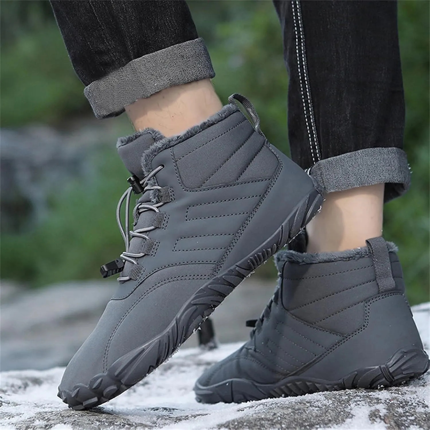 Work Boots for Men Cowboy Style Hiking Sneakers Shoes with Fur Lined Working Shoes for Women Wide Width Waterproof Platform Shoes Work Hike Grounded Footwear