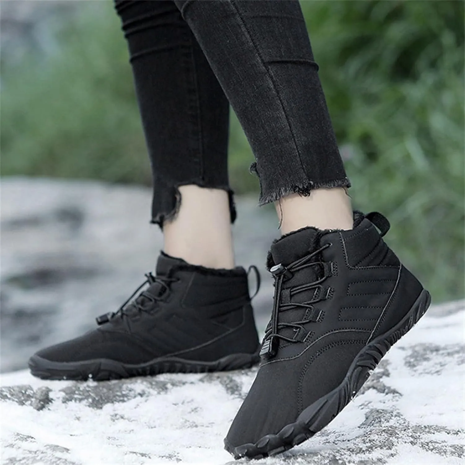 Work Boots for Men Cowboy Style Hiking Sneakers Shoes with Fur Lined Working Shoes for Women Wide Width Waterproof Platform Shoes Work Hike Grounded Footwear