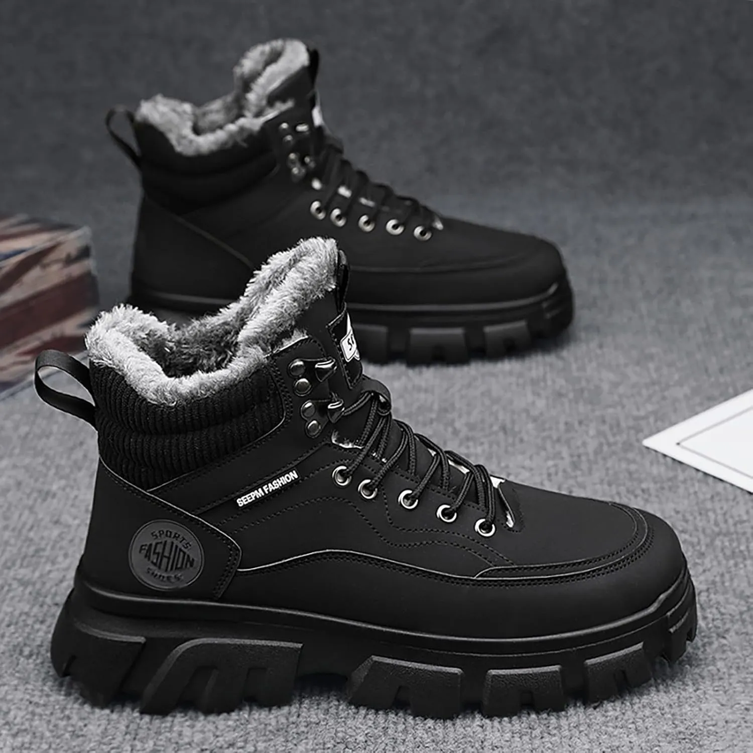 Work Boots for Men Soft Toe Hiking Sneakers Shoes with Fur Lined Women Safety Shoes Wide Width Waterproof Platform Botas Slip Resistant Hike Grounded Footwear