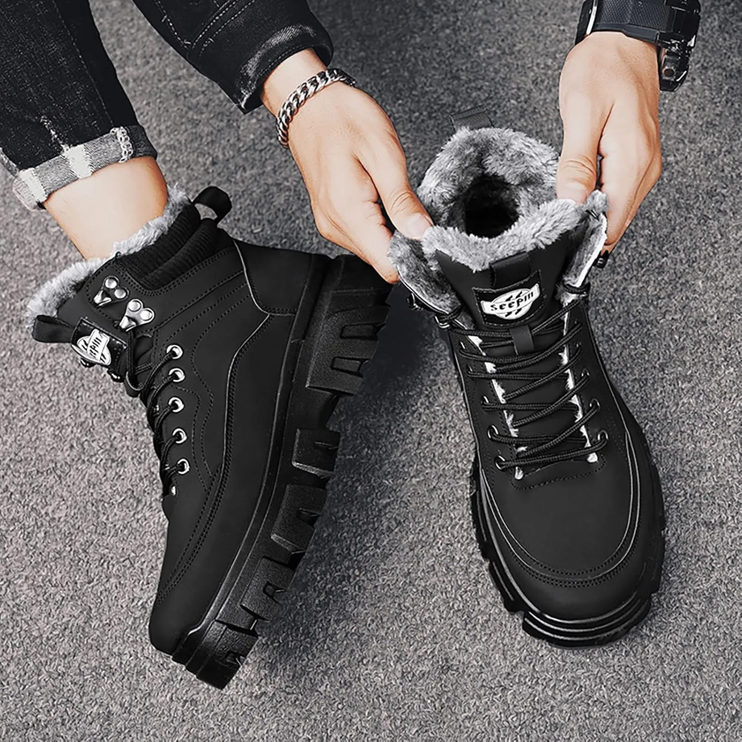 Work Boots for Men Soft Toe Hiking Sneakers Shoes with Fur Lined Women Safety Shoes Wide Width Waterproof Platform Botas Slip Resistant Hike Grounded Footwear