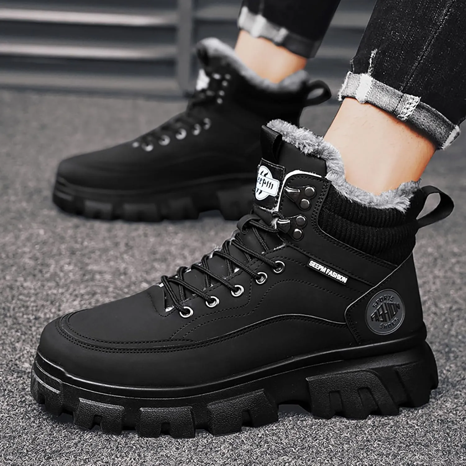 Work Boots for Men Soft Toe Hiking Sneakers Shoes with Fur Lined Women Safety Shoes Wide Width Waterproof Platform Botas Slip Resistant Hike Grounded Footwear