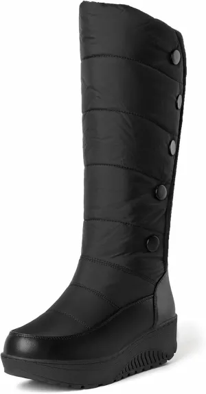 YTINGNICE Women's Winter Warm Thick Sole High Tube Snow Boots,Women's Winter Knee high Boots Waterproof Rain Warm Fur Lined Platform Fashion Tassel Snow Boot (Black,Women-US-7)